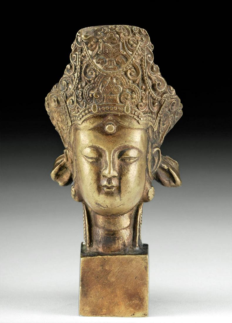 19th C. Chinese Brass Stamp Seal w/ Guanyin - ex Quinn (1 of 3)