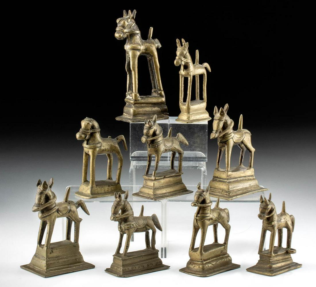 Nine 19th C. Indian Brass Horses w/ 9 Riders - ex Quinn (1 of 3)