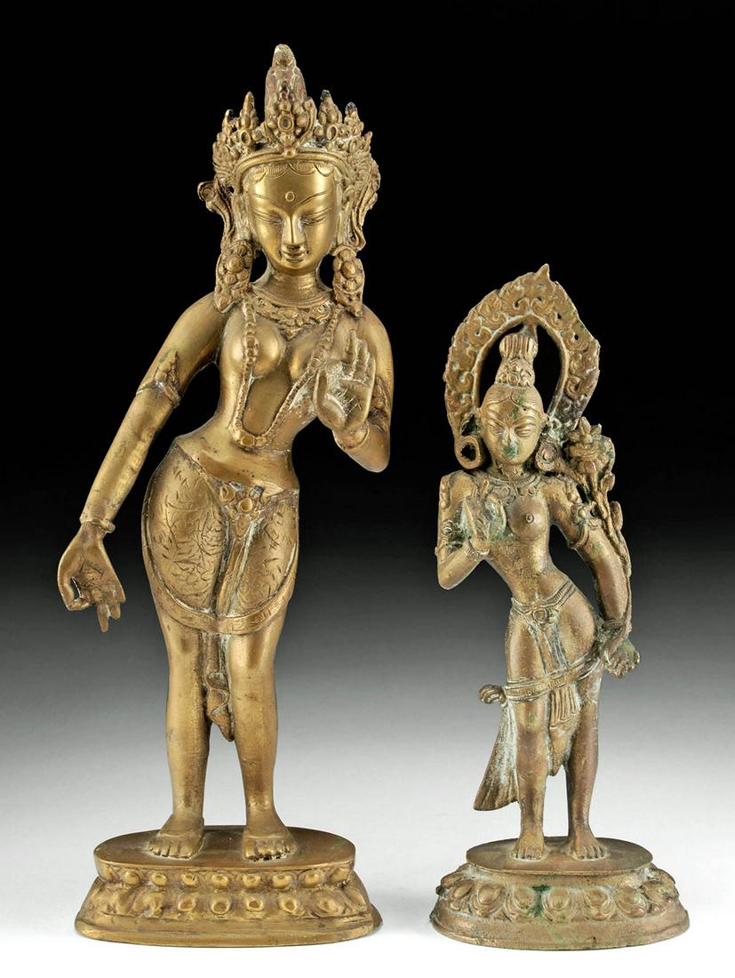 Two Indian Brass Dancing Female Figures, ex-Quinn (1 of 3)