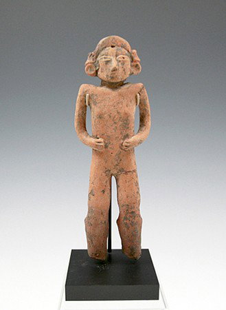 A Xochipala Figure, Pre-Columbian Mexico: A very rare Xochipala Figure from Pre-Classic, Guerrero, Mexico, circa 1500 B.C. - 1000 B.C. This fine example measures just under 6 1/2" tall (item alone, un-mounted) and just under 7" tall, mounted 