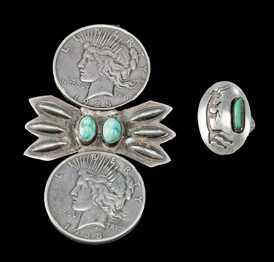 20th C. Navajo Silver / Turquoise Ring + Pendant (1 of 2)