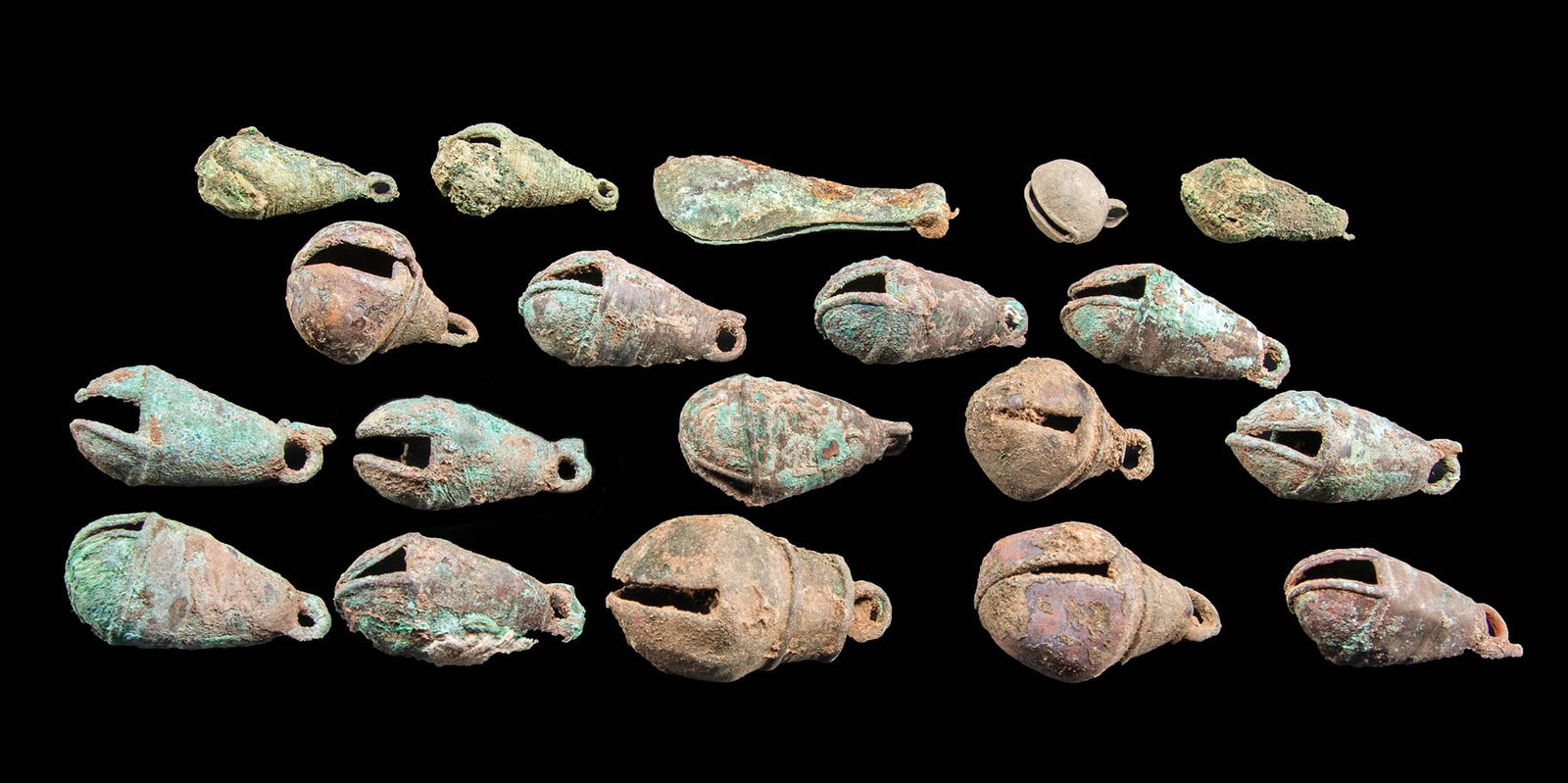 18 Mixtec / Tarascan Copper Bells + 1 Tweezer (1 of 2)