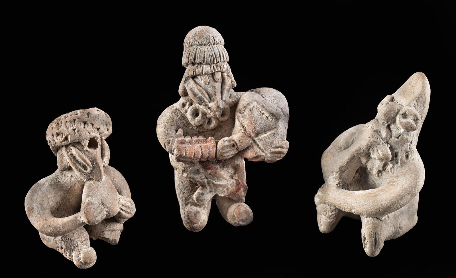Miniature Chupicuaro / Colima Seated Pottery Figures (1 of 3)