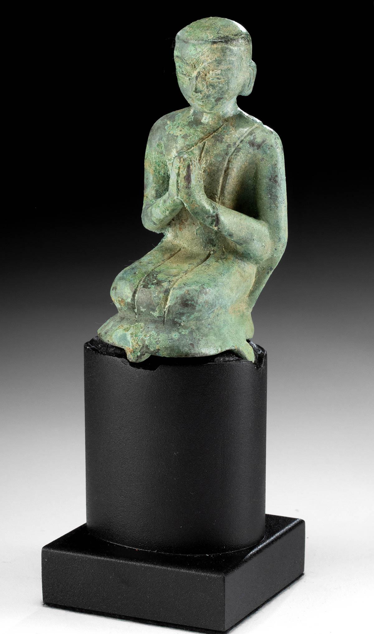 Fabulous 18th C. Burmese Brass Praying Monk (1 of 4)