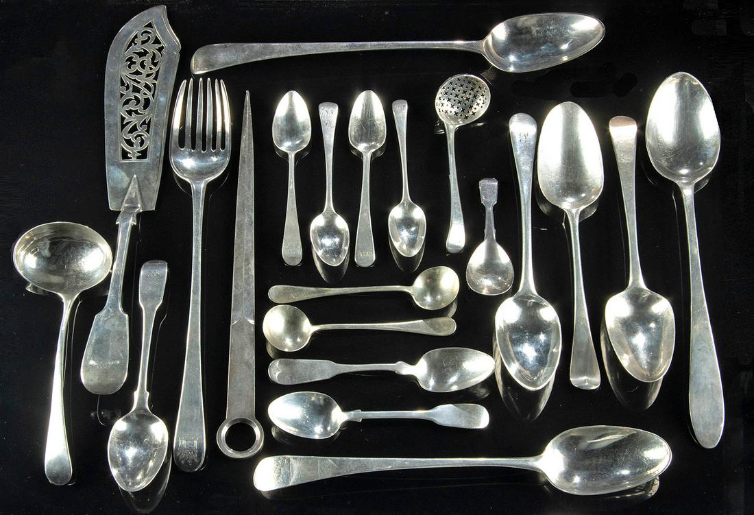 18th C. English Silver Cutlery Assortment (18) (1 of 4)