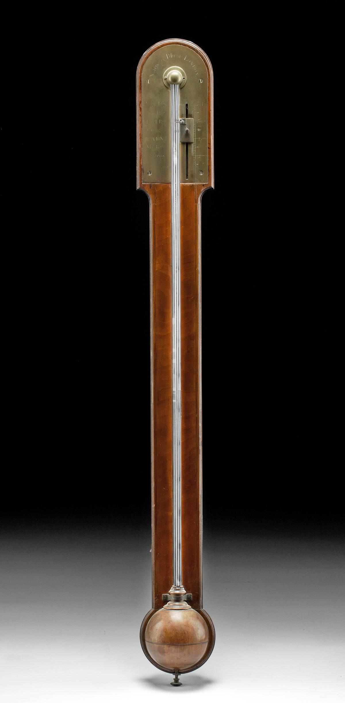 Slender 18th C. English George III Mahogany Barometer (1 of 4)