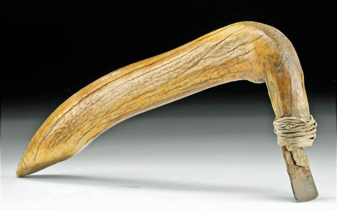 19th C. Native American Sioux Elk Antler Iron Scraper (1 of 3)