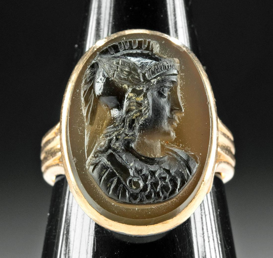 Neoclassical Gold Ring w/ Glass Intaglio of Mercury (1 of 3)