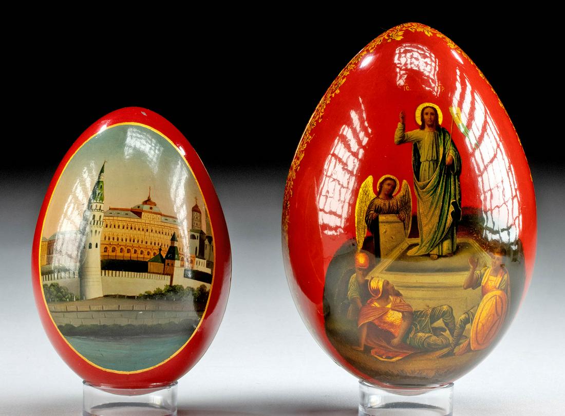 19th C. Russian Lukutin Papier-Mache Lacquer Eggs (2) (1 of 6)