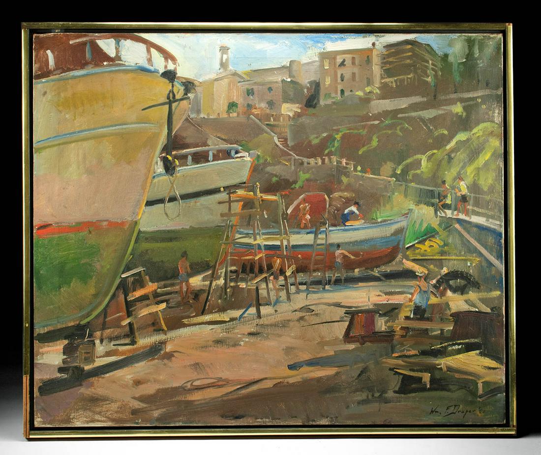 Exhibited Draper Painting "Boats, Porto Ercole, Italy" (1 of 4)