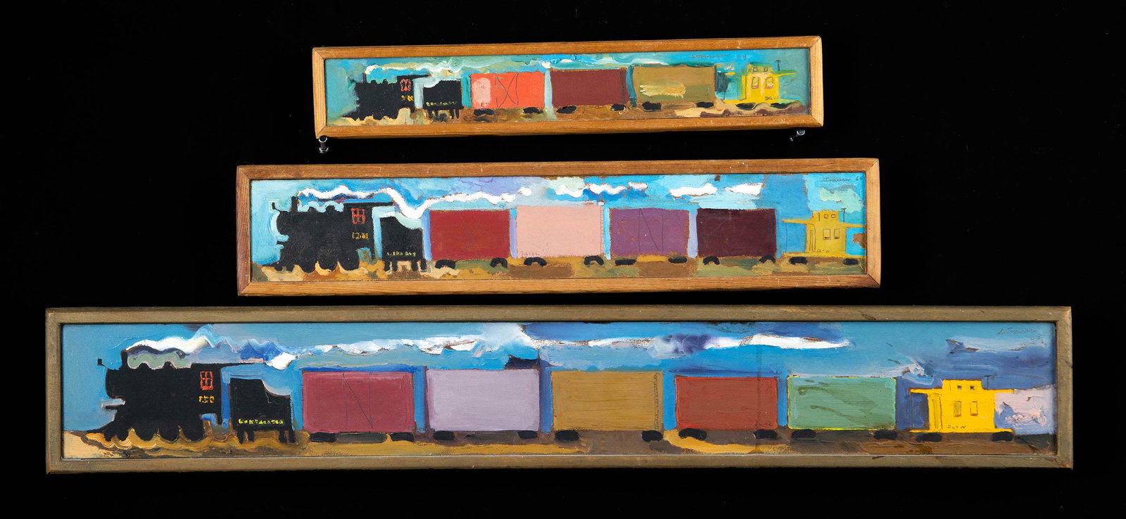 3 Signed Sterling Strauser Paintings of Trains (1960s) (1 of 5)
