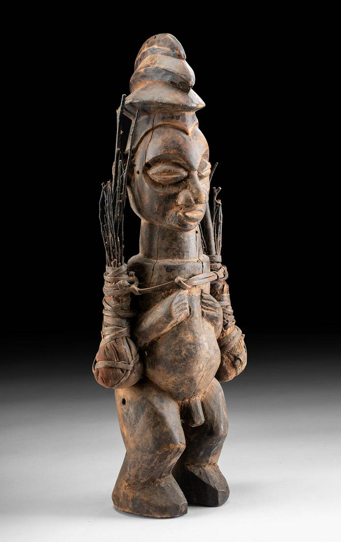 Early 20th C. Lulua Wood Power Figure w/ Stick Pouches (1 of 4)