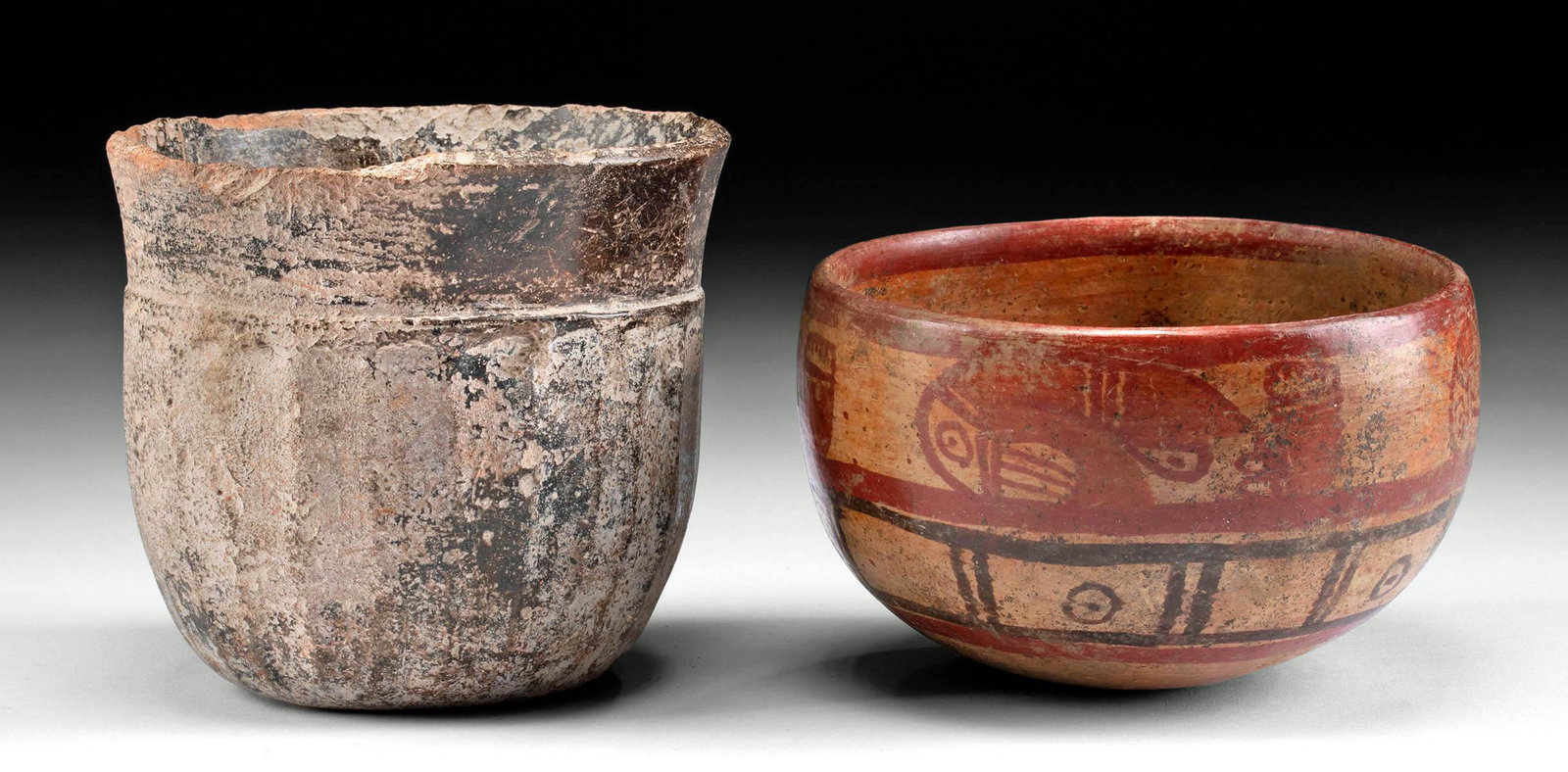 Maya Pottery Vessels - 1 Fluted & 1 Polychrome (1 of 4)