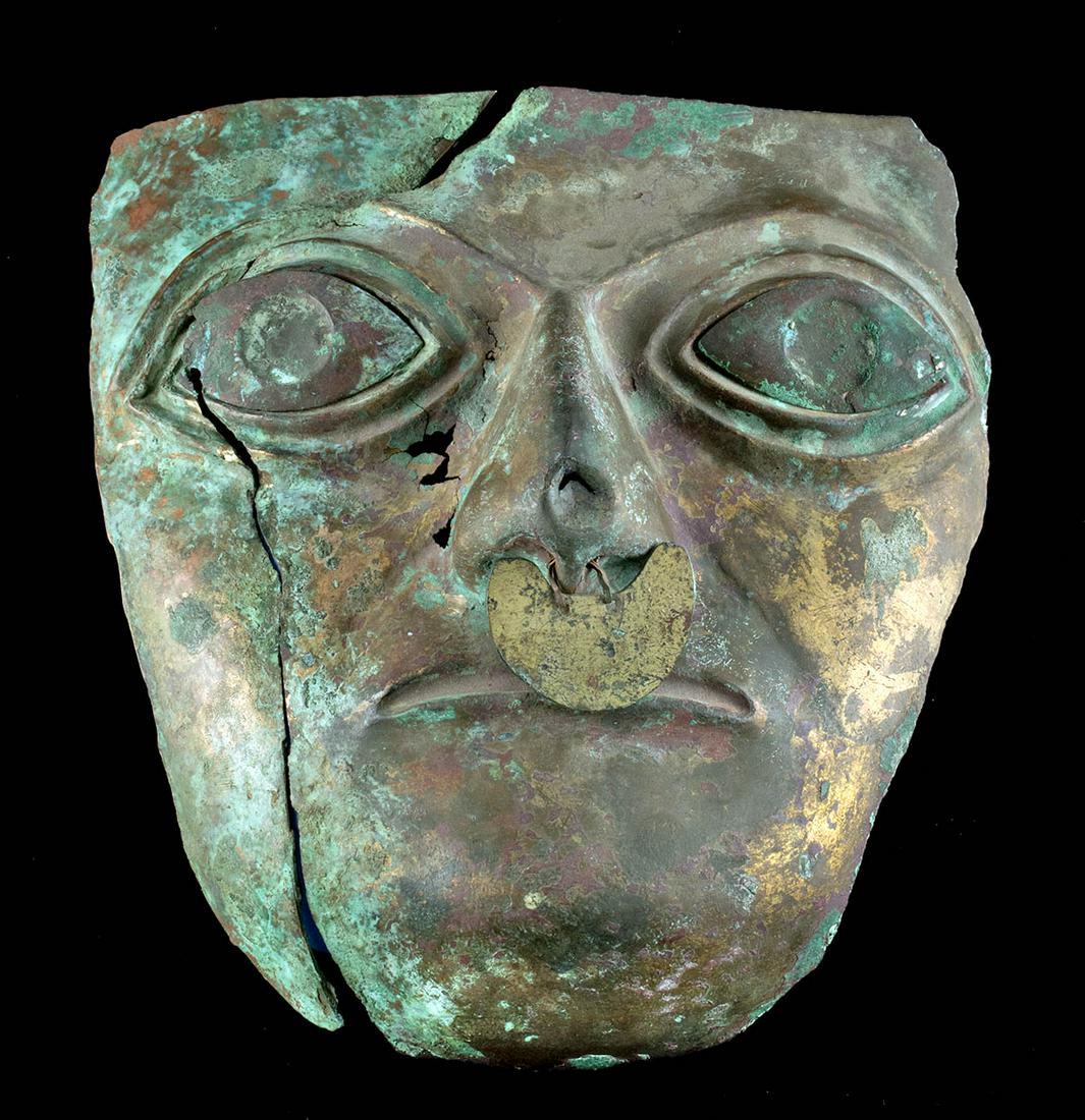 Moche Gilt Copper Funerary Mask w/ Nose Ring (1 of 4)