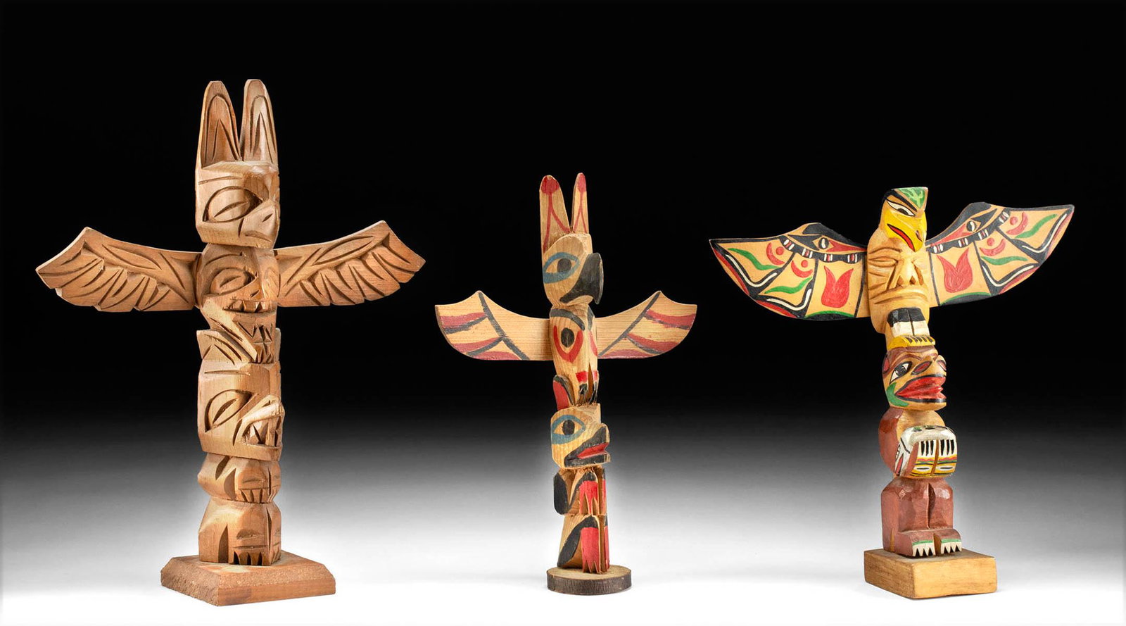 20th C. Kwakwaka'wakw Painted Cedar Totem Poles (3) (1 of 5)