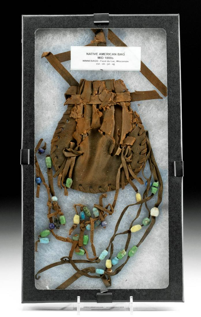 19th C. Native American Winnebago Leather Beaded Pouch (1 of 2)