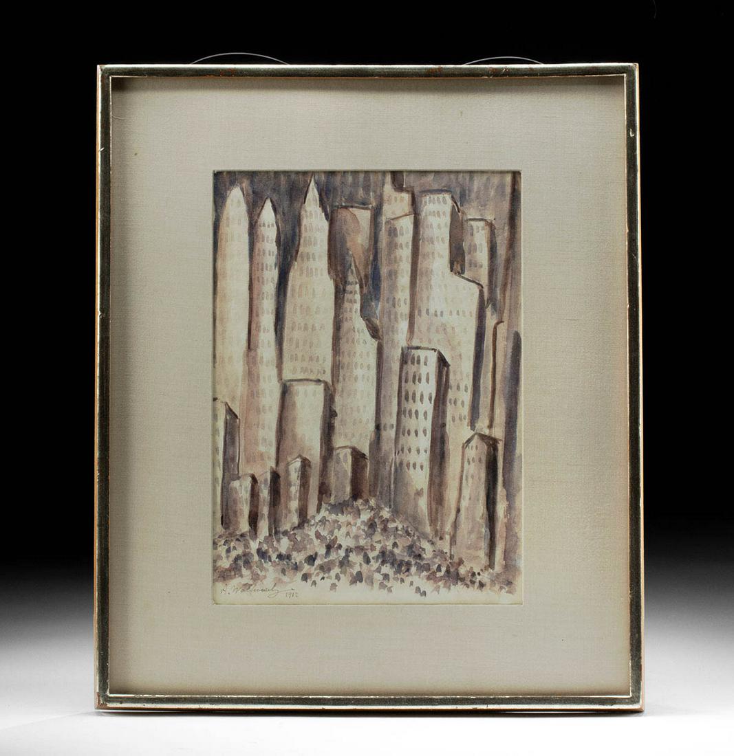 Abraham Walkowitz Watercolor - "New York City" (1912) (1 of 4)
