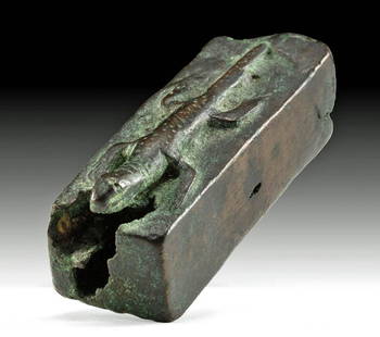 Egyptian Bronze Votive Coffin (for Mummified Reptile): Egypt, Late Period, 30th Dynasty to early Ptolemaic Period, ca. 4th to 1st century BCE. A miniature leaded-bronze votive coffin for a mummified reptile- while the body has been long lost, the
