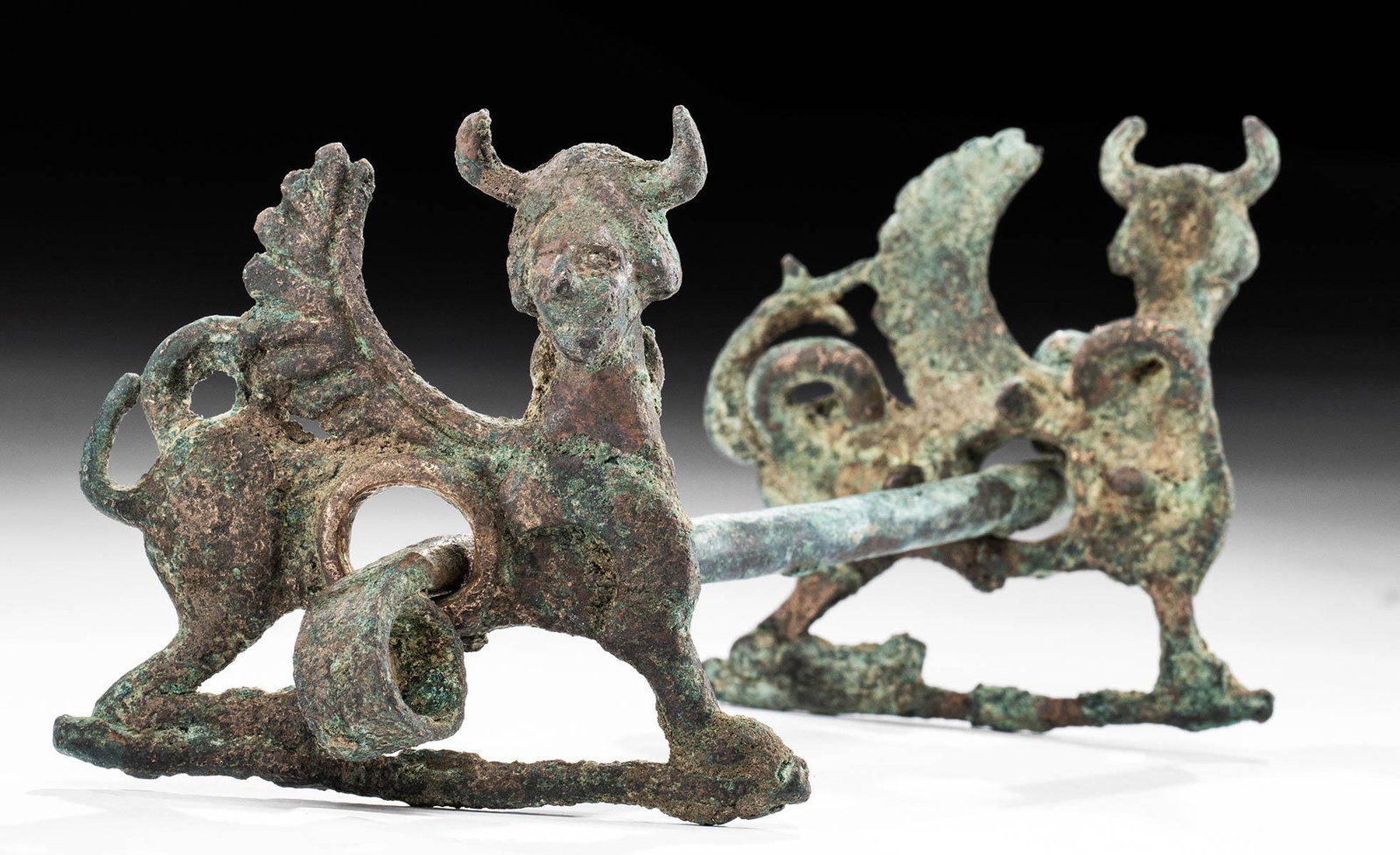Luristan Bronze Cheek Pieces and Bit - Winged Bull Men (1 of 4)