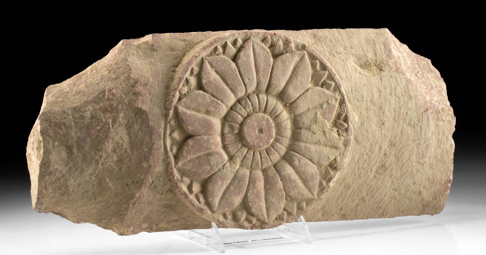 1st C. Indian Kushan Red Sandstone Relief w/ Lotus (1 of 3)