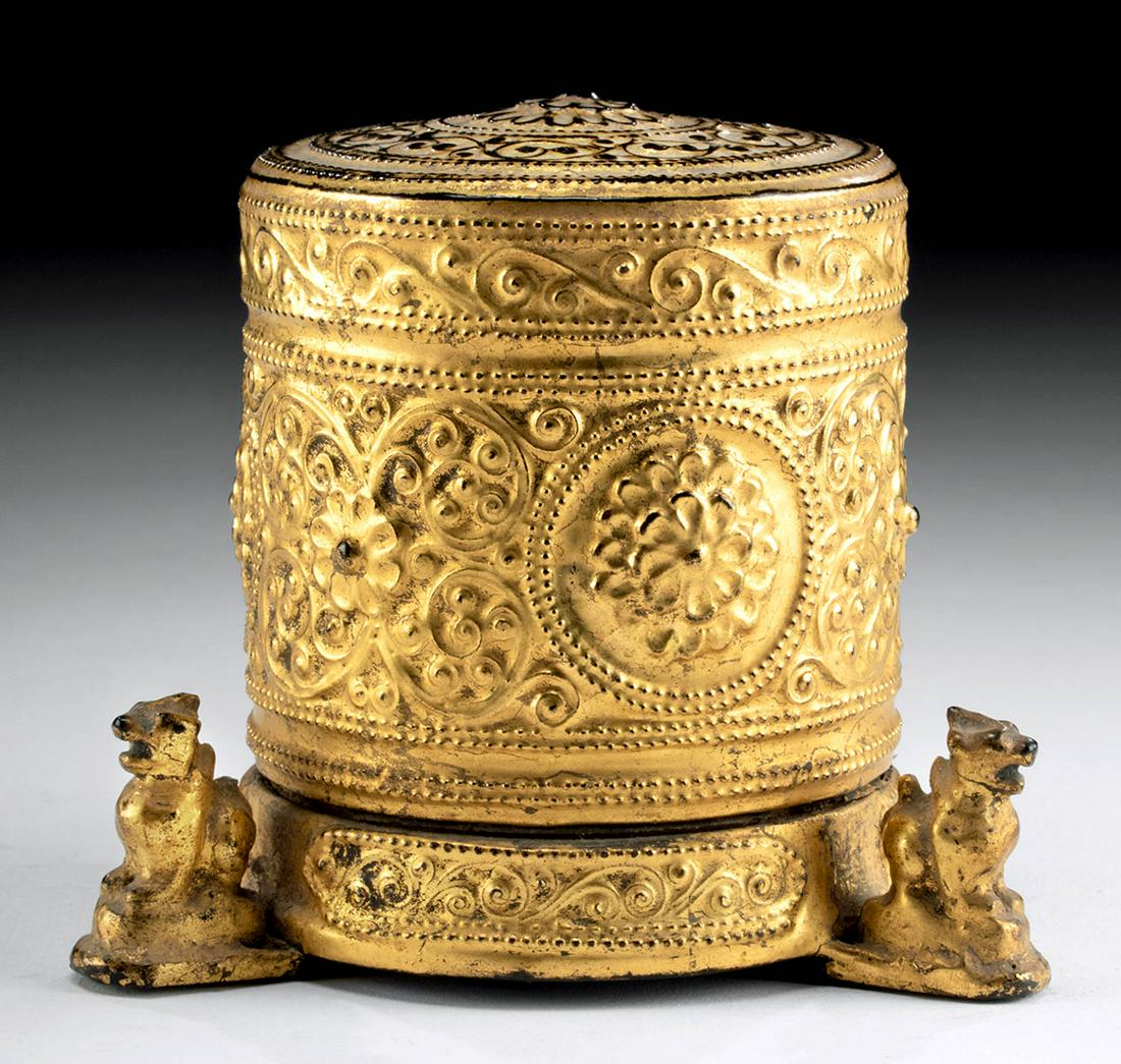 Ornate 19th C. Burmese Gilt Lacquer Betel Container (1 of 5)