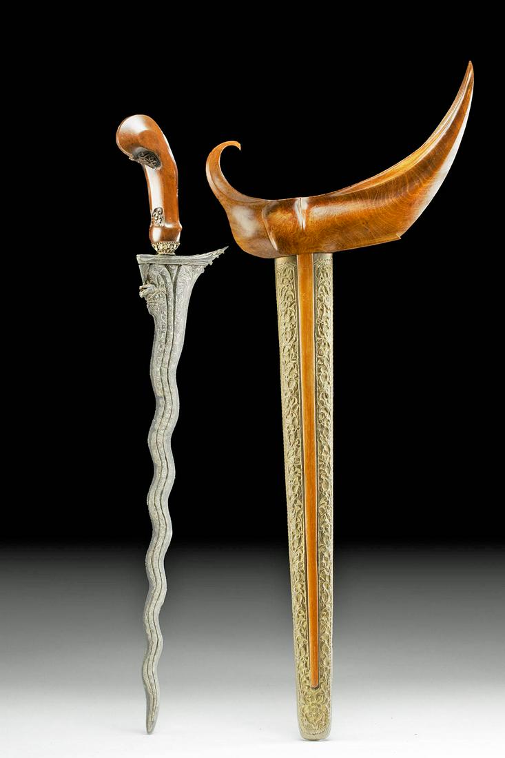 20th C. Indonesian Steel, Brass, & Glass Kris w/ Naga (1 of 4)