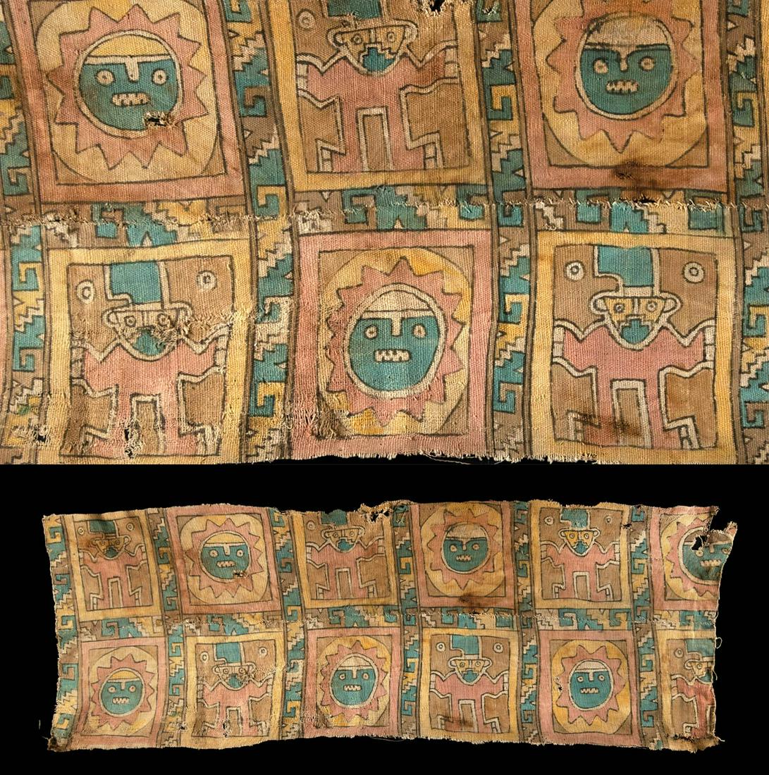 Chancay Painted Textile Panel w/ Figural & Sun Motifs (1 of 3)