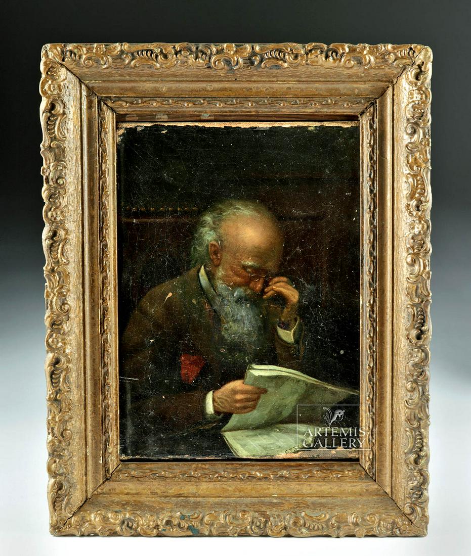 Signed & Framed C.P. Ream Painting - Reading Man, 1870s (1 of 5)
