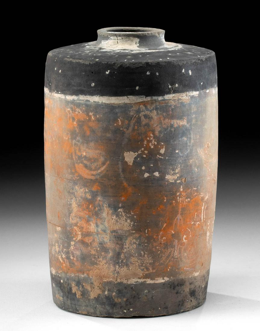 Chinese Han Dynasty Polychrome Granary Funerary Jar (1 of 4)