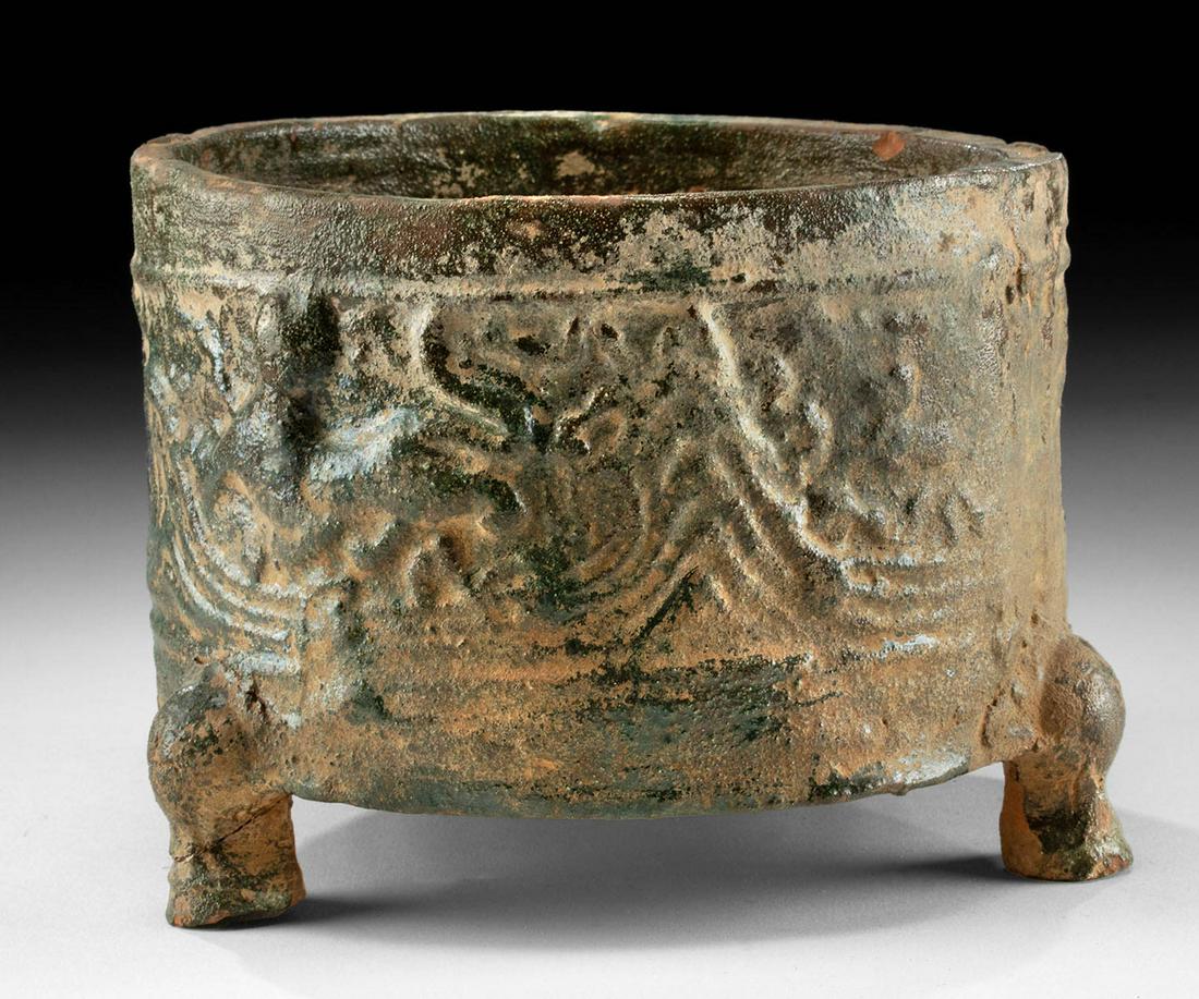 Chinese Han Glazed Pottery Tripod Vessel, Relief Motifs (1 of 4)
