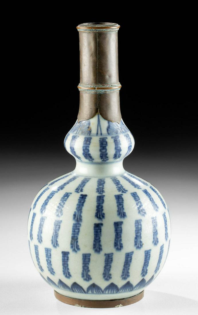 19th C. Chinese Qing Porcelain & Brass Hulu Vessel (1 of 4)