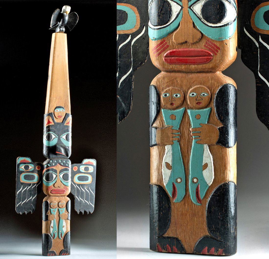 Tall 1930s Northwest Coast Haida / Tlingit Painted Totem Pole (1 of 6)