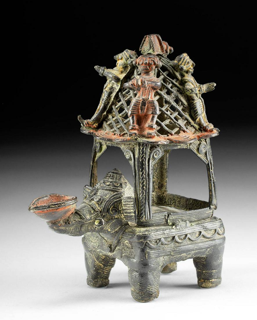 19th C. Indian Bastar Brass Elephant & Howdah Statue (1 of 4)