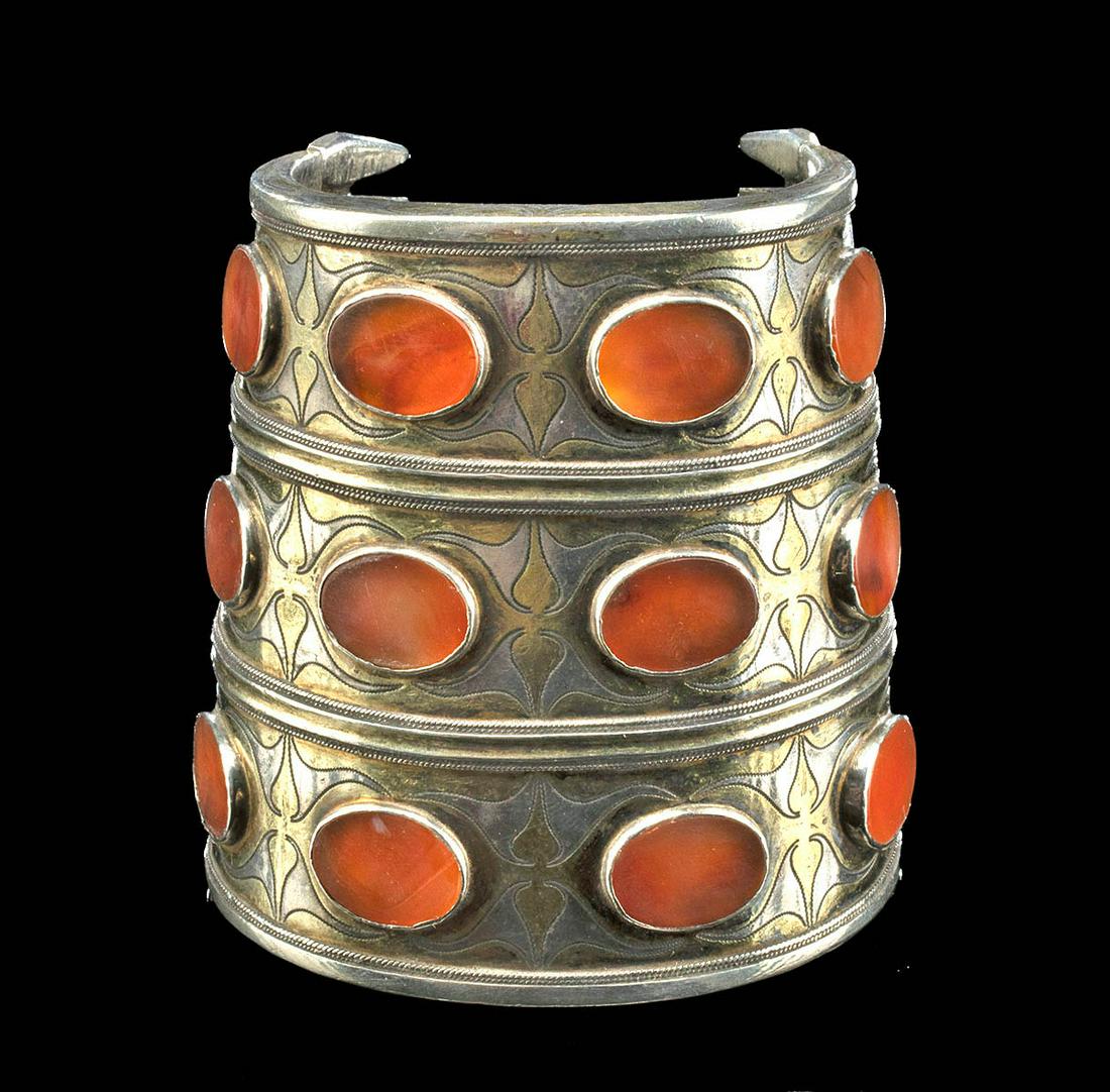 19th C. Turkoman Gilded Silver Bracelet w/ Carnelian (1 of 3)