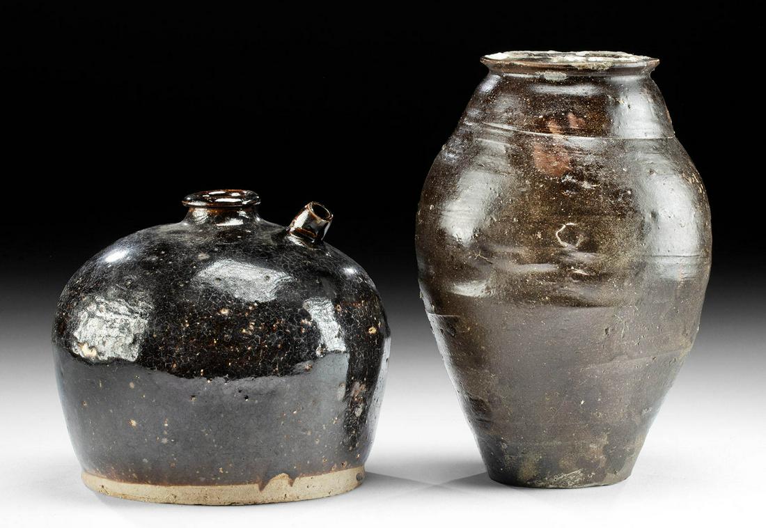 2 Chinese Ming Martaban Glazed Pottery Vessels (1 of 4)