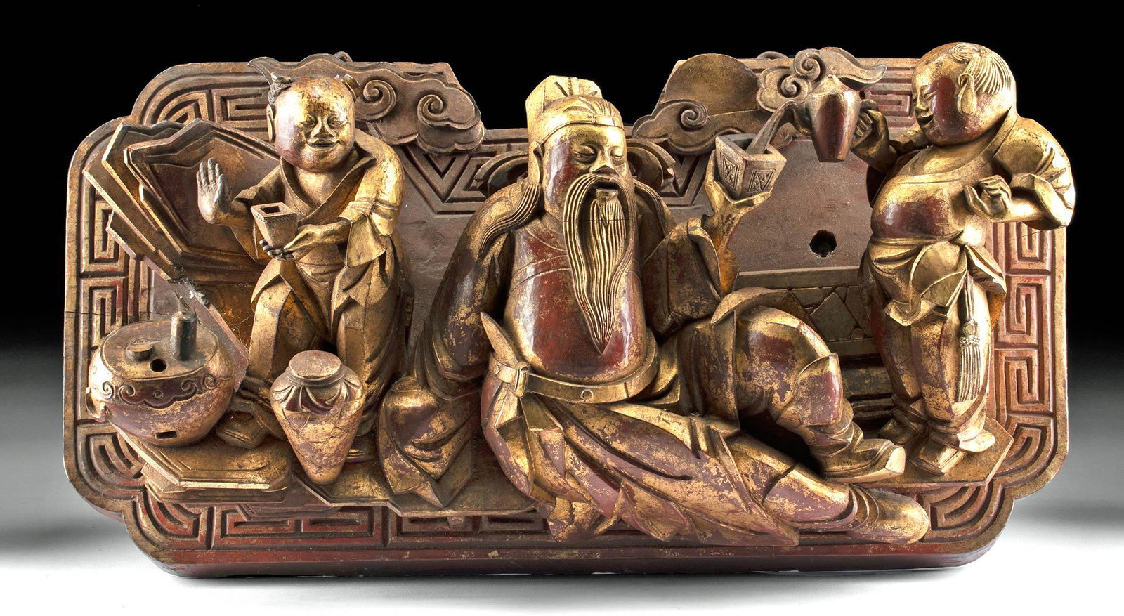 18th C. Chinese Qing Gilt Wood Relief, Lu Yu Tea Master (1 of 3)