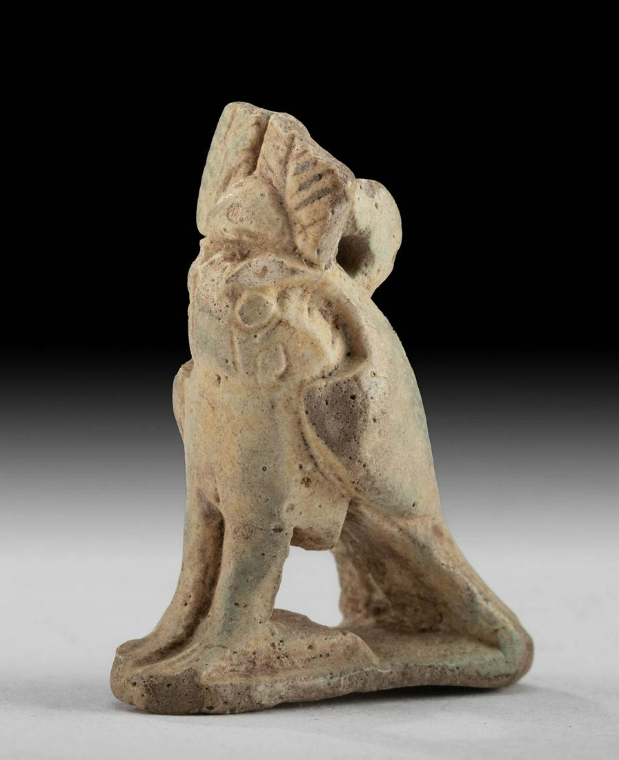 Egyptian Glazed Faience Horus Amulet: **Originally Listed At $150** Ancient Egypt, Third Intermediate to Late Dynastic Period, 22nd to 26th Dynasty, ca. 943 to 525 BCE. A petite, mold-formed faience amulet covered in faint blue-green glaz