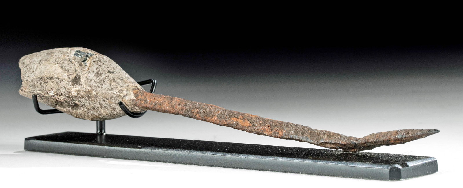 Roman Iron / Lead Plumbata Head: **First Time At Auction** Roman, late Imperial Period, ca. 4th to 5th century CE. A fine example of a plumbata head, a type of throwing dart or throwing spear. The lead body is fitted with a straight-