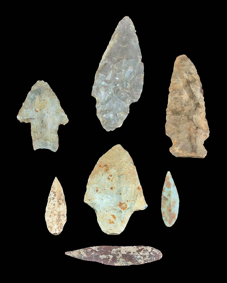 Near Eastern Neolithic Stone Projectile Points (7): **Originally Listed At $250** Ancient Near East, Anatolia & The Levant, Neolithic / Chalcolithic period, ca. 7500 to 4500 BCE. This is a fine collection of 7 ancient Near Eastern hand-knapped flint (c