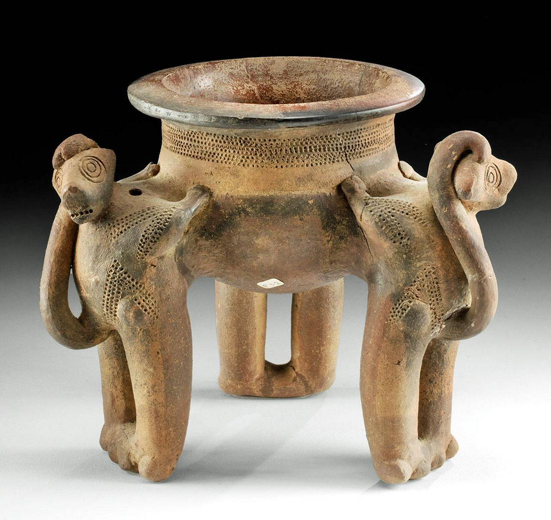 Costa Rican Pottery Tripod Bowl w/ Monkeys (1 of 4)