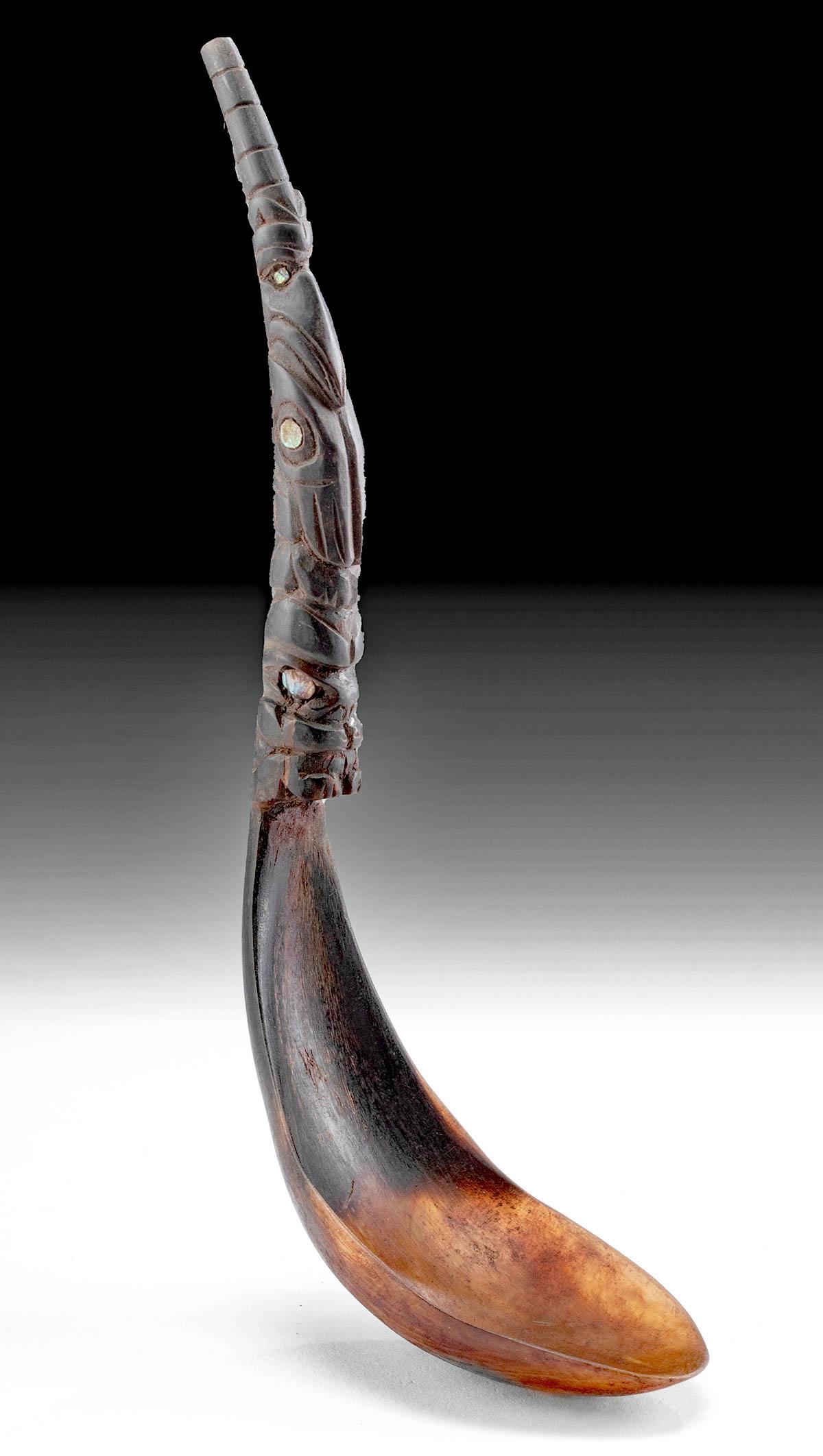 19th C. Tlingit / Haida Horn & Nacre Feast Totem Spoon (1 of 3)