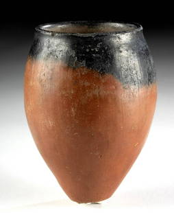 Egyptian Predynastic Naqada Blacktop Jar: Ancient Egypt, Predynastic period, late Naqada I to early Naqada II, ca. 3600 to 3300 BCE. A superb coil-formed Nile silt pottery vessel with a highly-burnished, russet-hued surface made with a thin