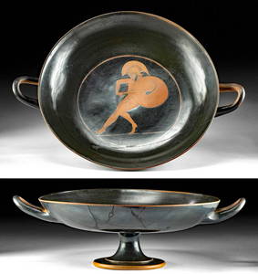 Greek Attic Red-Figure Kylix, Hoplite w/ Scorpion Shield