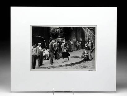 1951 Ruth Orkin Photo "American Girl in Italy": Ruth Orkin (American, 1921-1985). "American Girl in Italy" photograph, 1951. Hand-signed on lower right. Following an assignment for LIFE magazine in Israel with the Israeli Philharmonic, Ruth Orkin t