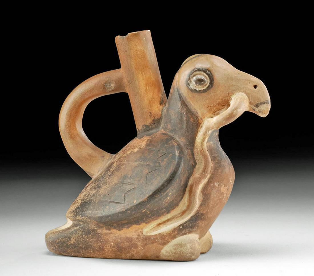 Moche Pottery Stirrup Vessel - Eagle w/ Snake (1 of 5)