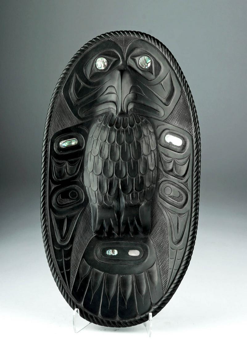 20th C. Northwest Coast Argillite Platter - Otterlifter (1 of 5)