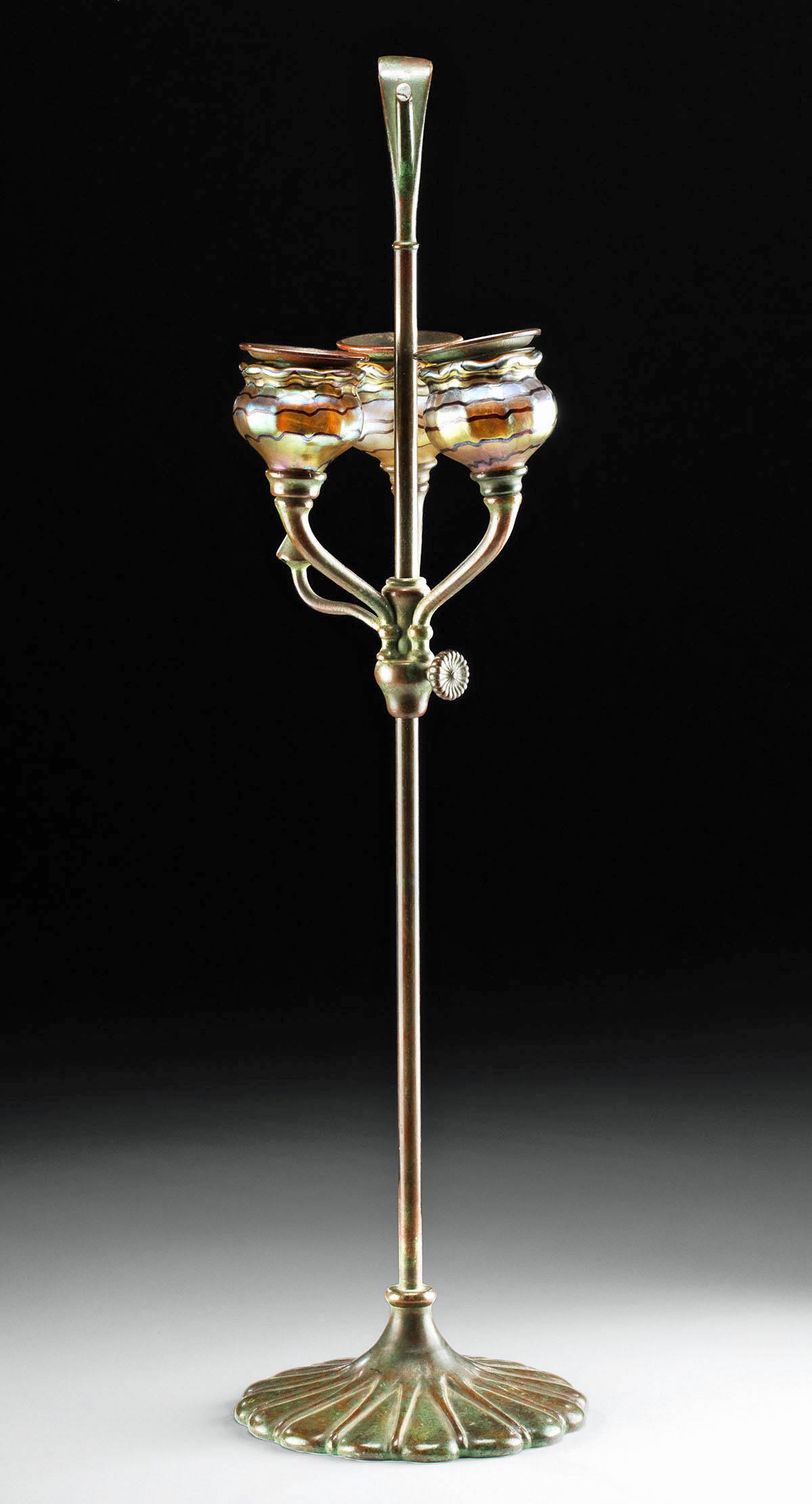 Art Nouveau Favrile Glass & Bronze Candlestick (1 of 3)