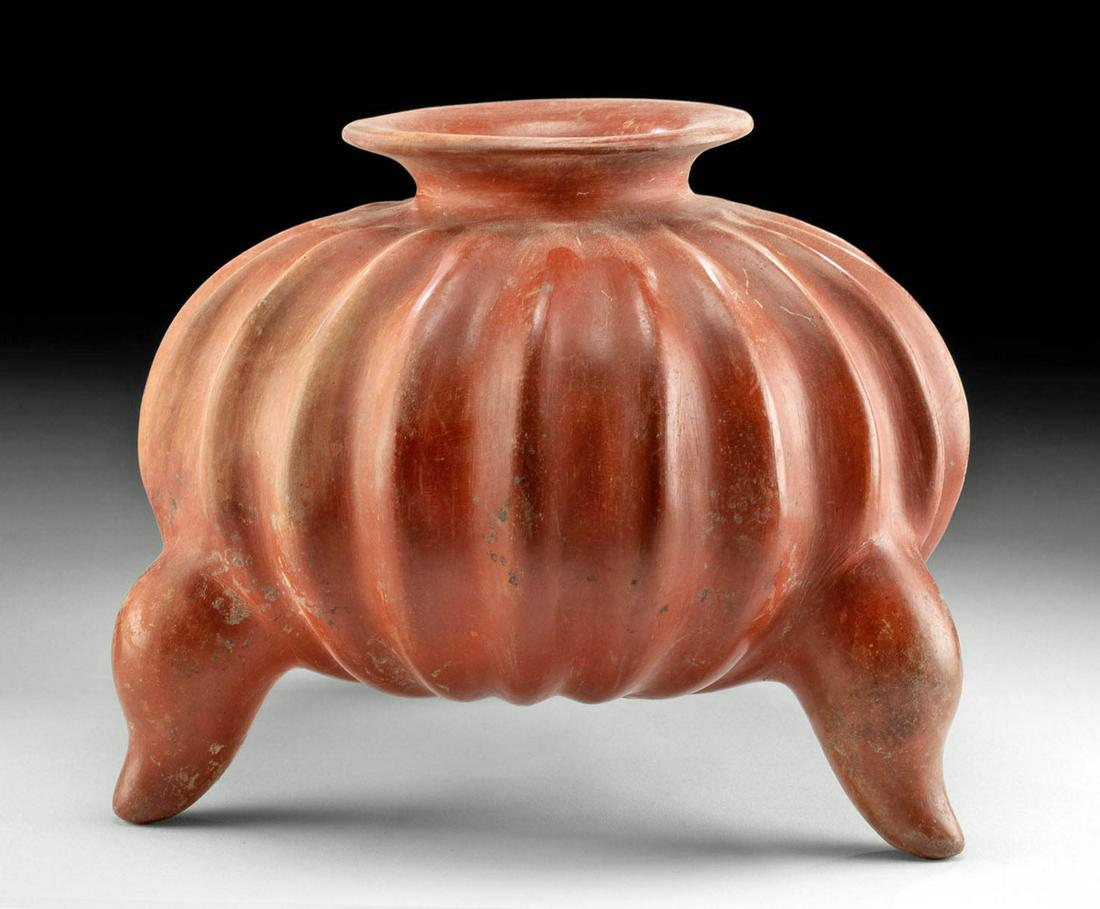 Fine Colima Pottery Gadrooned Tripod Vessel (1 of 4)