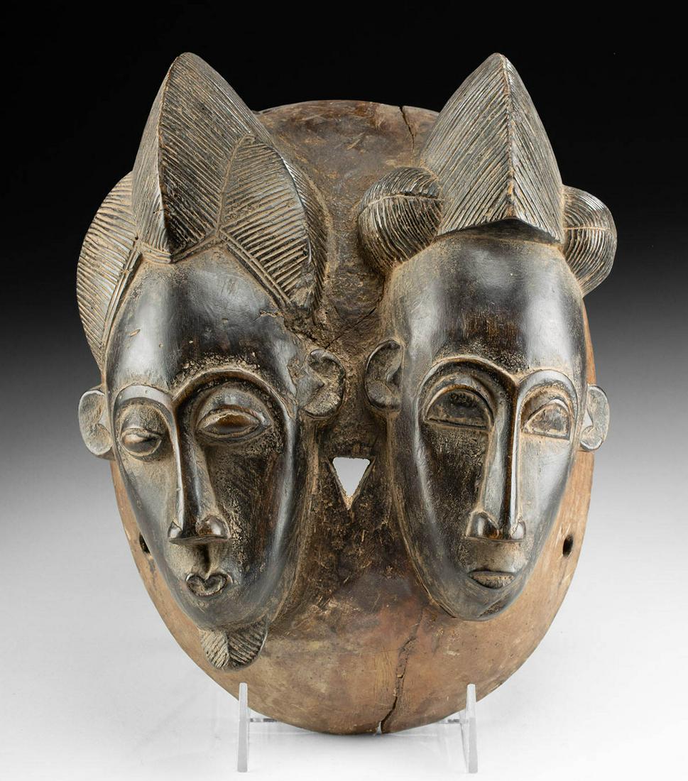 20th C. African Baule Wood Double Face Mask (1 of 4)