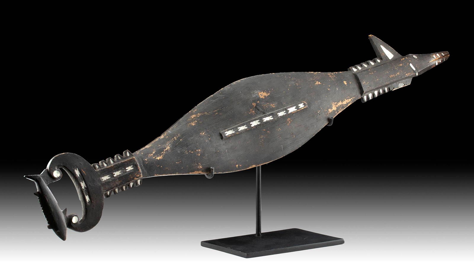 Rare 19th C. Solomon Islands Wood Dance Staff w/ Nacre (1 of 3)